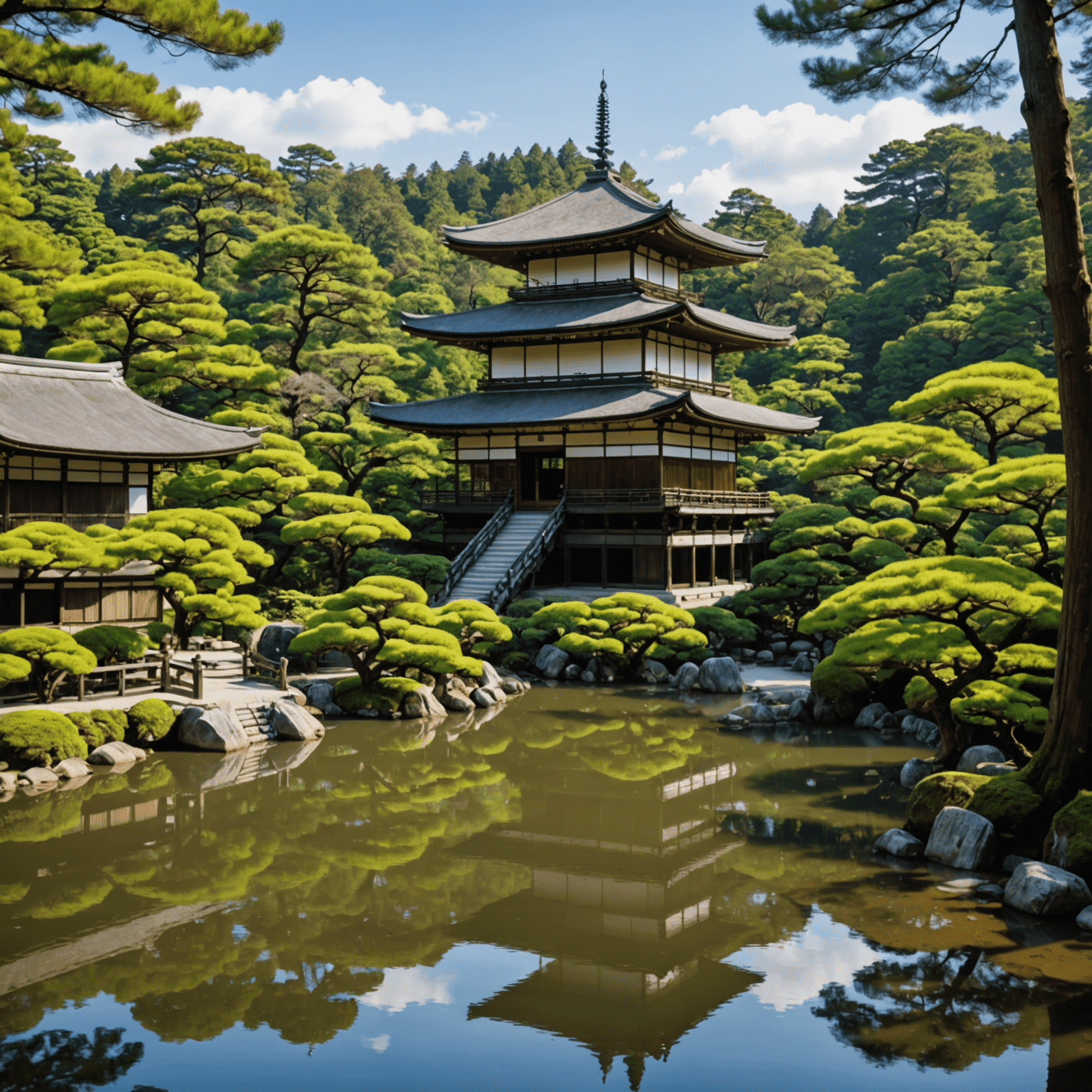 銀閣寺の優雅な建築と美しい日本庭園