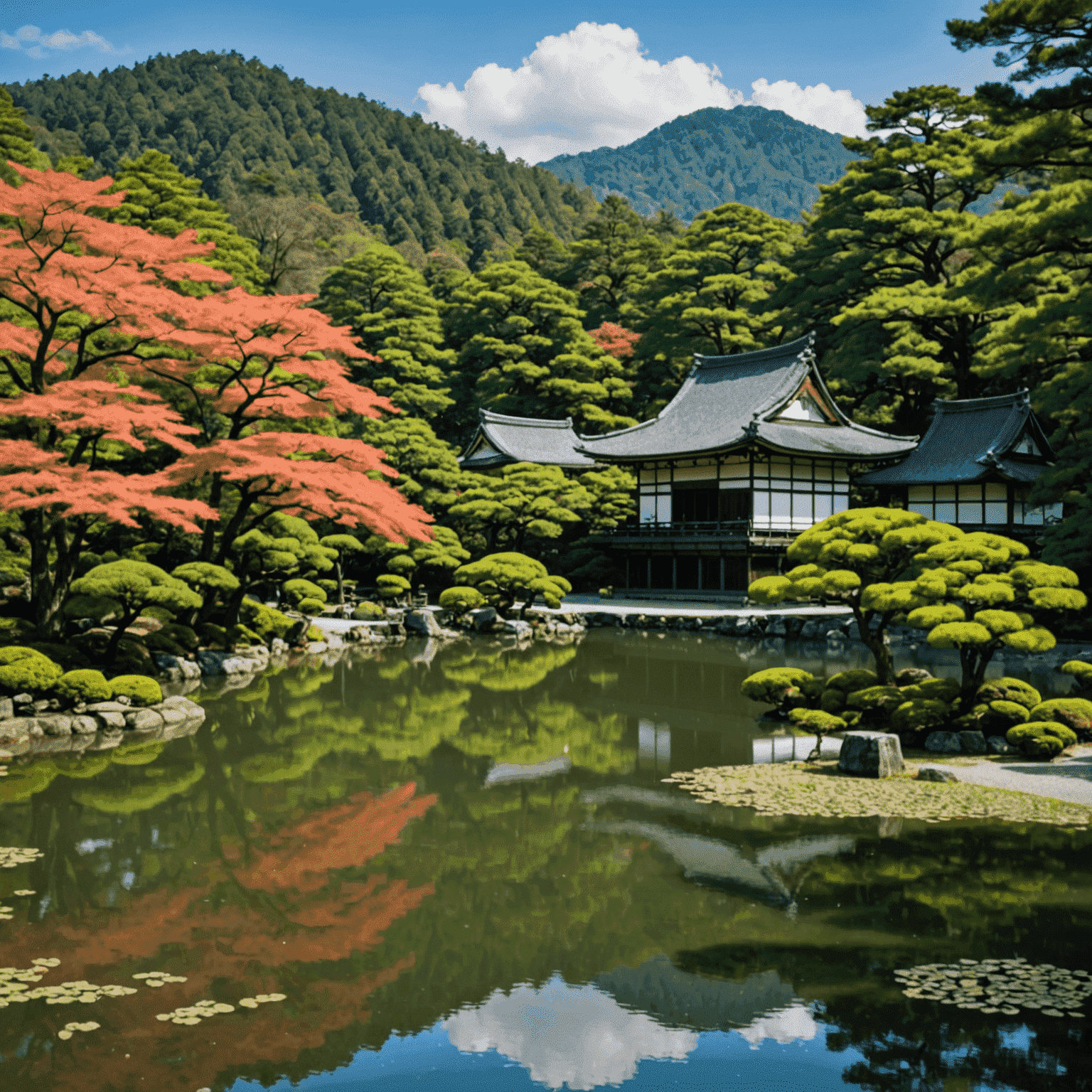 天龍寺の曹源池庭園の美しい風景