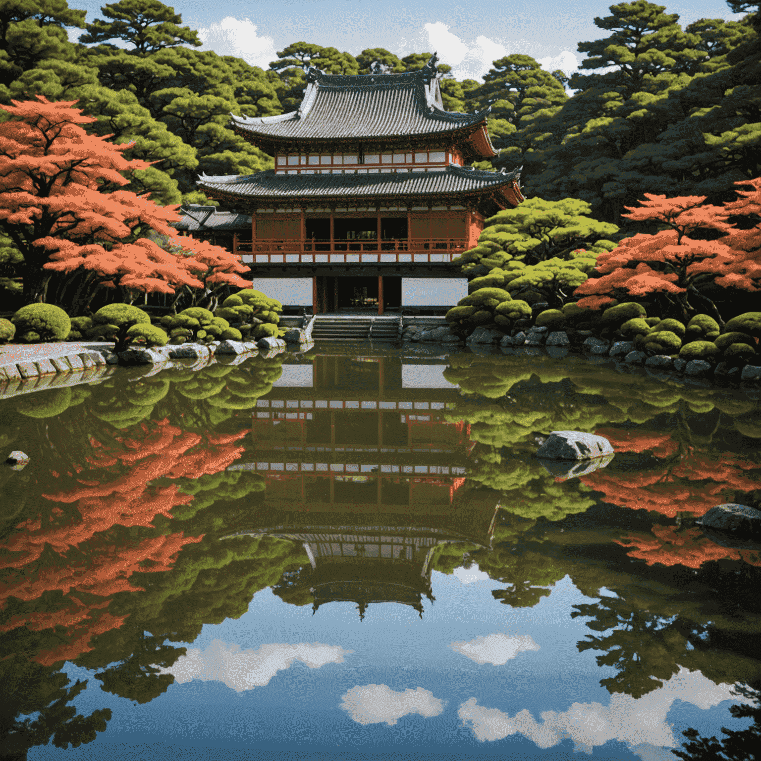 平等院鳳凰堂の美しい姿が池に映る風景