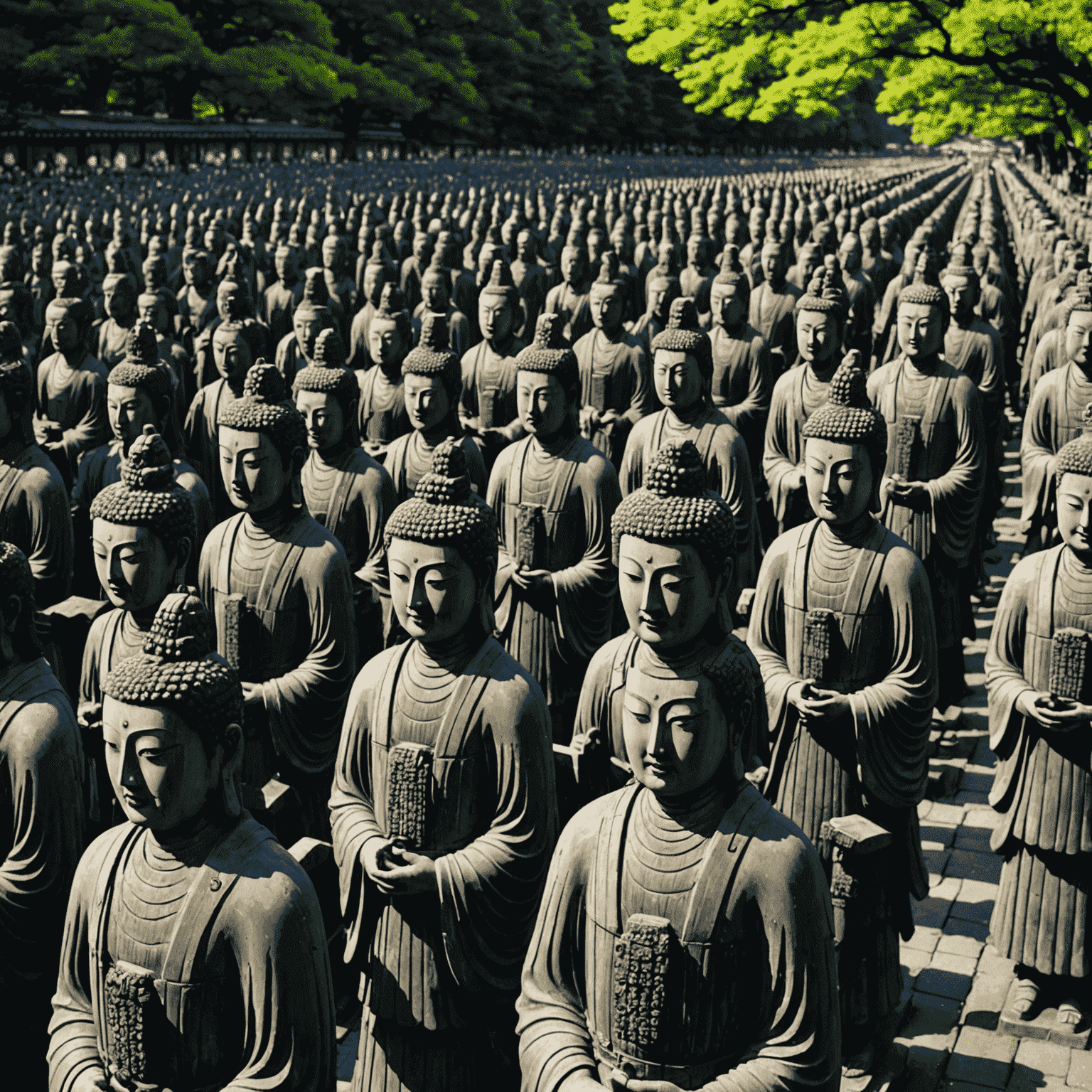 三十三間堂の1001体の千手観音像が並ぶ壮大な風景